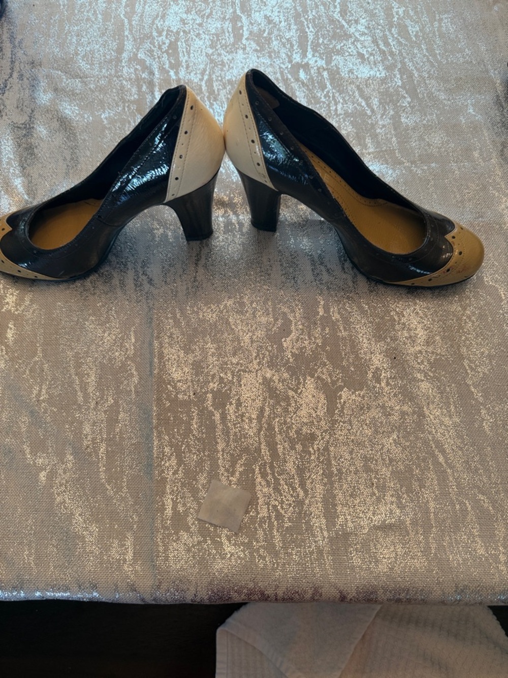 Rampage Two-Tone Brown and Tan Patent Wingtip Heels - Picture 3 of 6